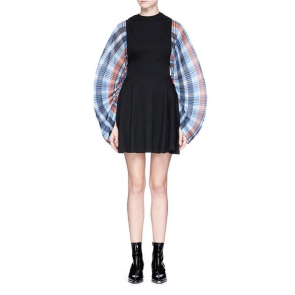 Opening Ceremony runway mini dress with pleated plaid statement barrel sleeves - Picture 3 of 9